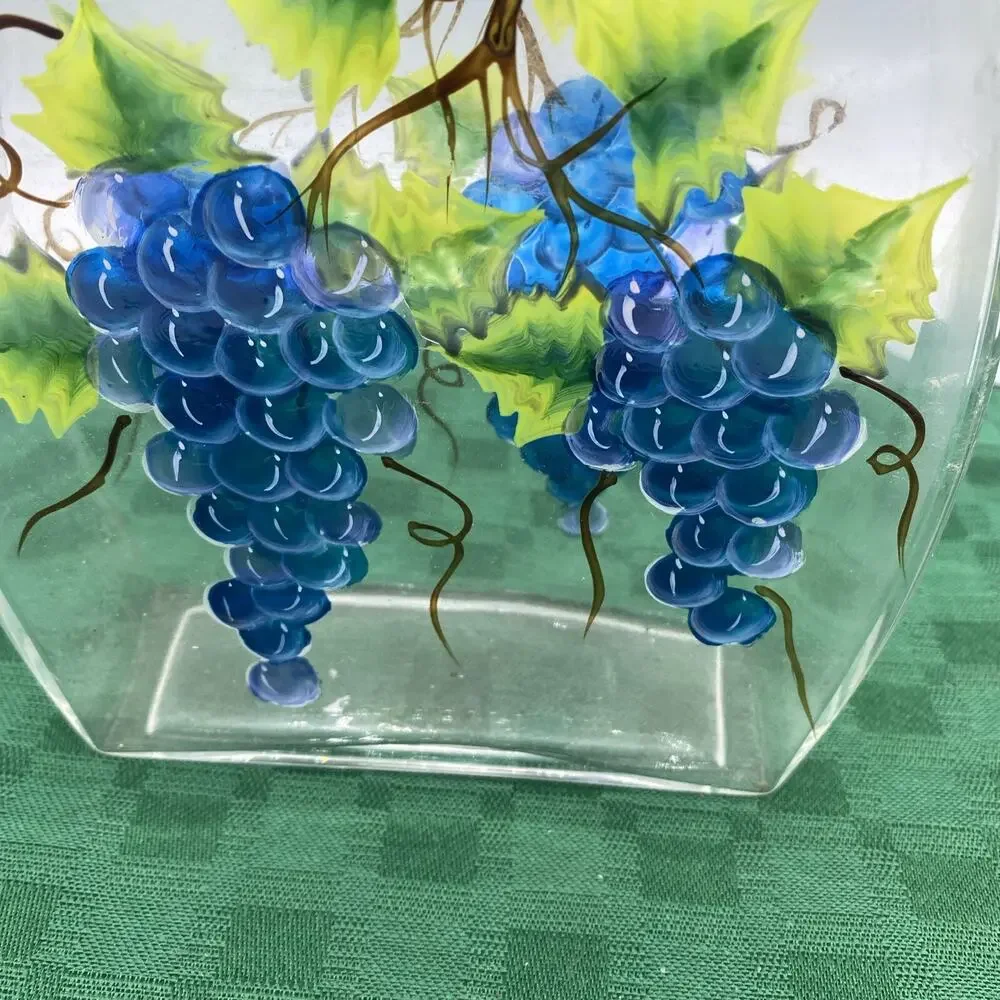 6” Hand Painted Grape Vines Vase Or Napkin Holder 6” Tall